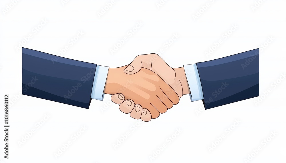 Wall mural two business hands shaking, symbolizing partnership and agreement, isolated on a white background.