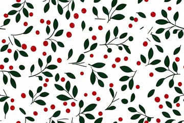 Christmas holly pattern green line red.
