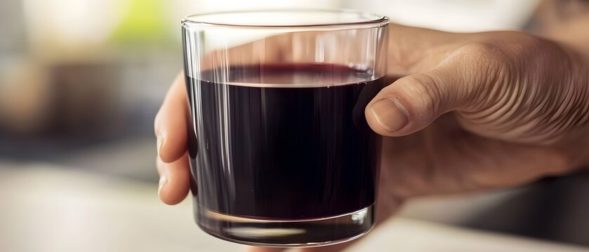 A hand holding a glass of red wine