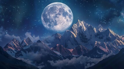 A serene full moon illuminating a calm lake at midnight.