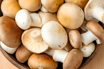 Rustic Bowl Filled with an Assortment of Fresh Mushrooms | Organic Ingredients for Culinary Delights