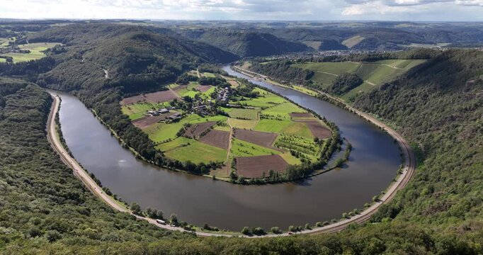The small town of Hamm, Taben-Rodt in the Eiffel region, valley surrounded by the Saar river.