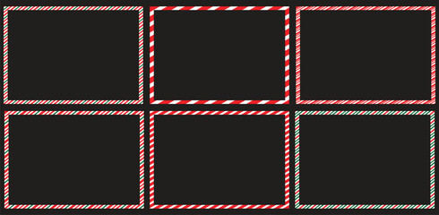 Candy cane frames set christmas. Collection of Xmas striped border with copyspace. Rectangle background for banner or christmas card. Vector, holiday wallpaper illustration.