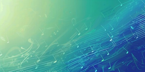 Obraz premium Abstract background with musical notes and gradient with smooth transitions from blue to green, calming and peaceful.