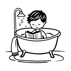 Bathtub reading icon in drawing style 