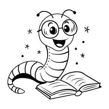 A cute bookworm icon in drawing style 