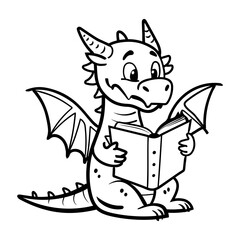 Dragon reading a book, a sketchy style icon 