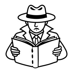 A person reading a mystery book, a drawing style icon 