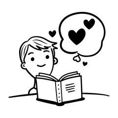 Book reading icon in doodle style 
