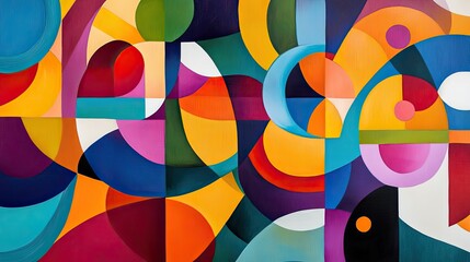 Obraz premium Whimsical abstract painting with surreal shapes and vivid colors, creating an eclectic and playful background.