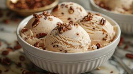 Indulge in our delicious ice cream, generously topped with a variety of nuts and toppings