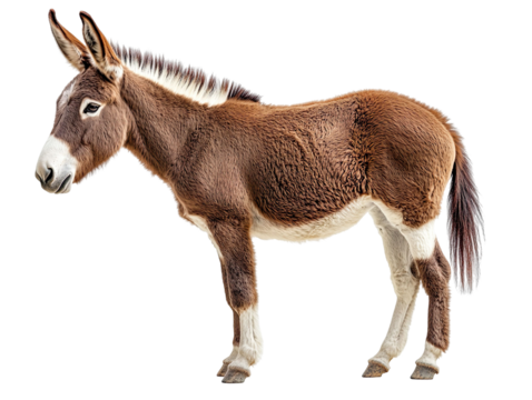 Brown and white donkey isolated on transparent background