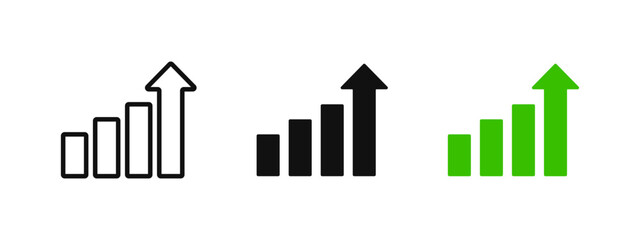 Growth icon. Progress symbol. Increasing statistic diagram. Rising up arrow sign. Financial chart indicator. Upgrade and update pictogram. Development graph. Profit grow graphic. Advance concept.