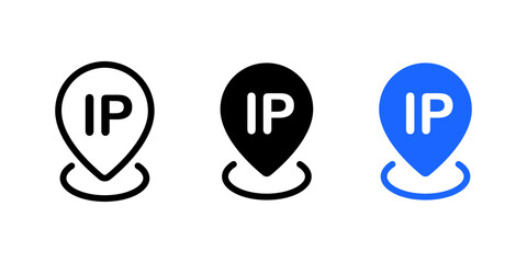 IP address icon. IP location pin symbol. Internet protocol marker vector illustration. User position sign. Network connection security pictogram. Computer internet technology concept.