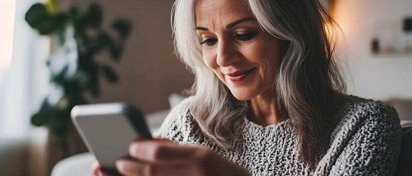 Mature woman intently reading through dating profile on her smartphone highlighting the importance of finding the right match in the digital age of online dating and relationship connections