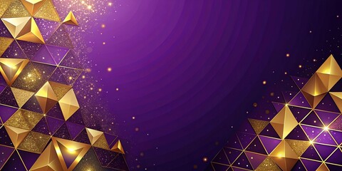 Abstract geometric background with purple and gold triangular shapes and sparkles