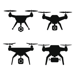 Drone vector silhouette illustration in black and white