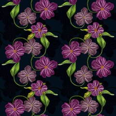 Beautiful floral pattern featuring purple flowers on a dark background