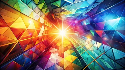 Abstract geometric composition with bright colors and sun glare low angle