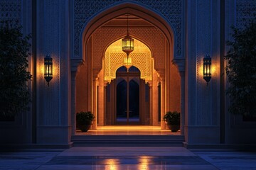 Elegant Archway Illuminated by Lanterns at Night