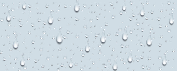 Rain transparent drops flow down the glass.Realistic wet condensation texture.Fresh water splash effect on the surface.Liquid spreading droplet shapes.