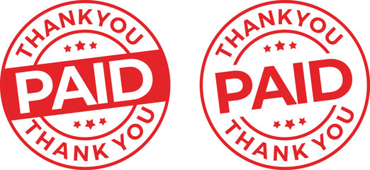 Paid and thank you grunge rubber stamp on white background, vector illustration