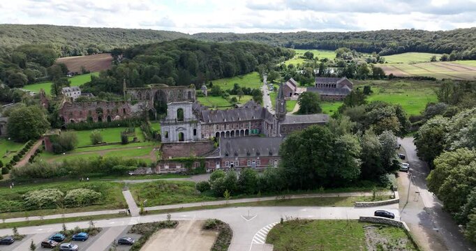 Ruins Abbey of Aulne at the Sambre , Gozee , Thuin, Belgium. Historic Monument heritage.