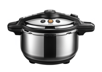 Explore culinary creativity with a sleek electric pressure cooker on a transparent surface. Generative AI