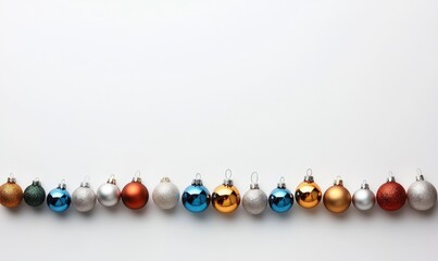 Christmas Baubles Border on White Background.