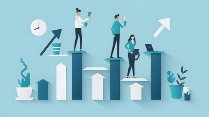 Group of people holding an arrow graph