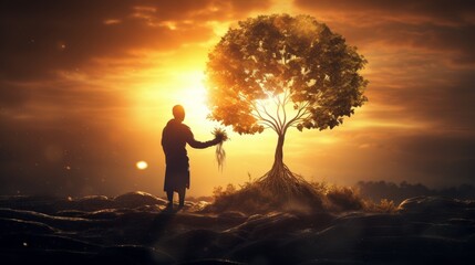 Obraz premium Harmony between humanity and nature emphasizing ecological care and environmental protection