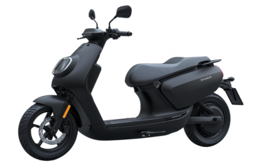 Sleek electric scooter designed for urban commuting on a bright transparent backdrop. Generative AI