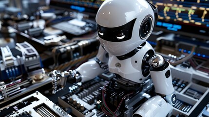 Fototapeta premium Robot in the motherboard. Robot in the motherboard