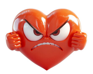 A heart, contorted into a menacing expression with bared fangs and clenched fists, is isolated on a transparent background.