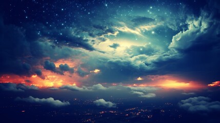 Fototapeta premium Dreamy space design featuring stars, planets, and galaxies against a dark sky background