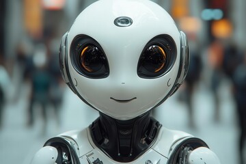 Fototapeta premium friendly ai chatbot sleek white robot expressive face modern minimalist design