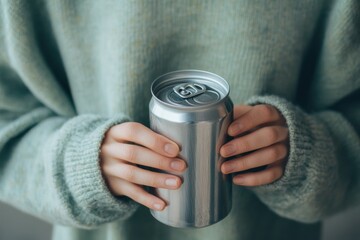 Person Holding Metallic Can in Close-Up View