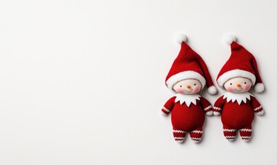 Two Christmas Elves in Santa Hats on White Background.