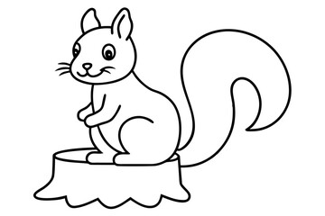 Cute Squirrel Resting on Tree Stump in Fall Landscape Coloring Design
