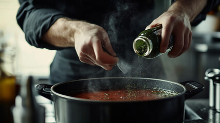 chef preparing soup in a kitchen
