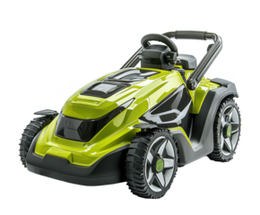 Innovative electric lawn mower showcasing modern design on a clean transparent background. Generative AI