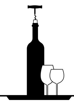 black wine bottle with glasses silhouette clip art preview