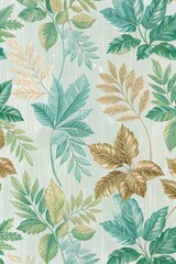 Botanical print featuring green leaves on a light background.
