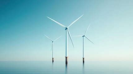 Fototapeta premium Wind turbines on a floating offshore platform, Environmental Engineering, renewable energy innovation