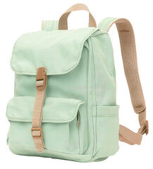Mint green backpack with adjustable straps on white background. Transparent background.