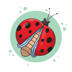 Draw cute cartoon ladybug vector illustration. Flat style vector beetle animal insect vector design. Two red wings.