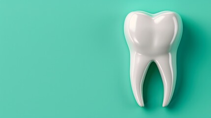 A glossy tooth icon set against a bright teal background, Ideal for dental-related projects, educational materials, or health blogs, emphasizing oral hygiene and dental care,