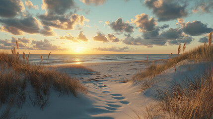 Golden desert landscape at twilight.