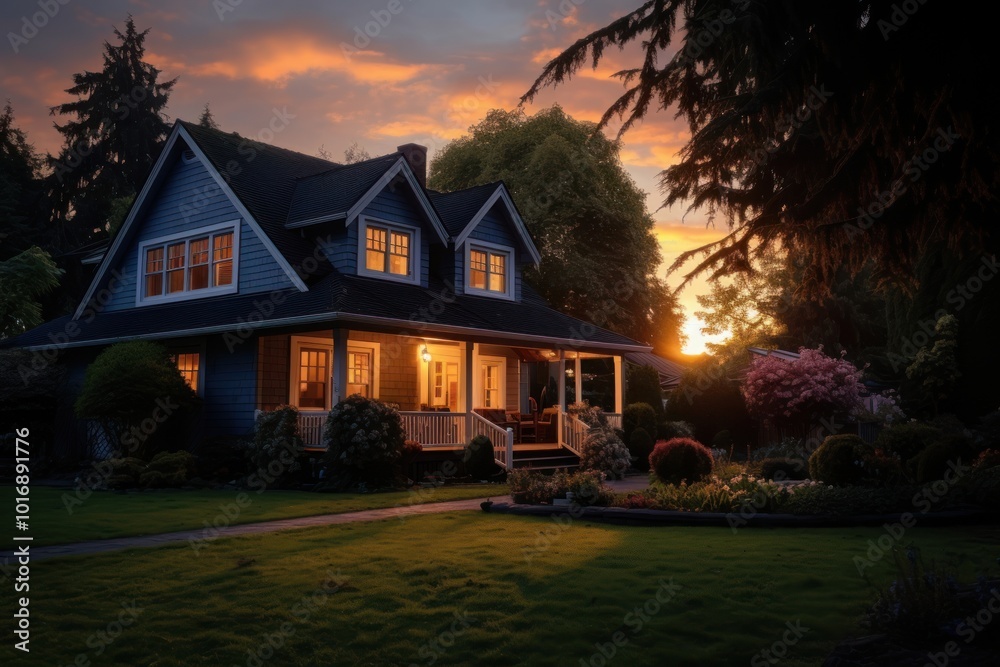 Wall mural American house architecture landscape building.