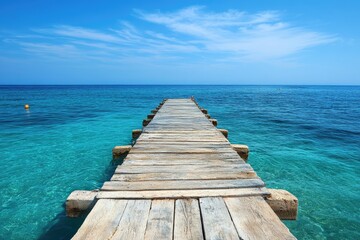 Fototapeta premium Wooden pier stretching out into tranquil turquoise ocean